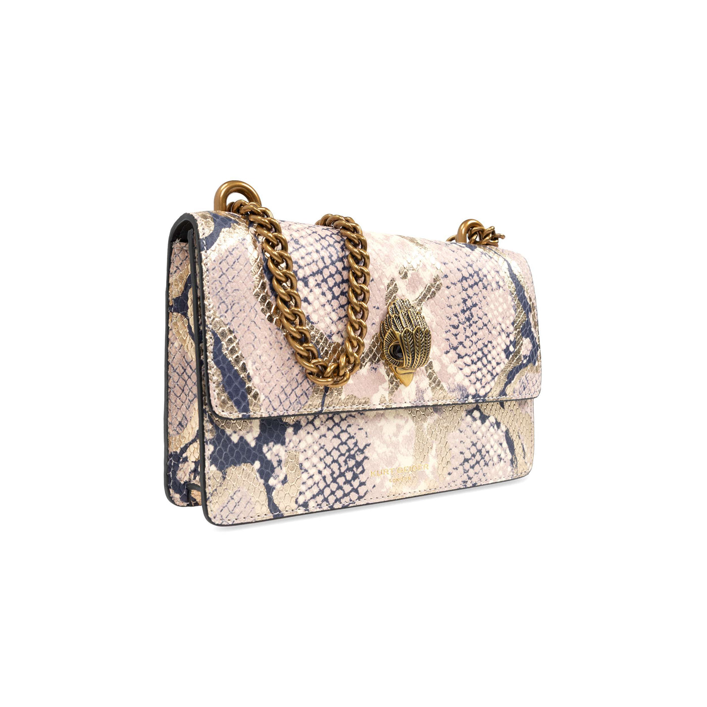 KURT GEIGER LONDON SHOREDITCH SM CROSSBODY GOLD SNAKE PRINT BAG